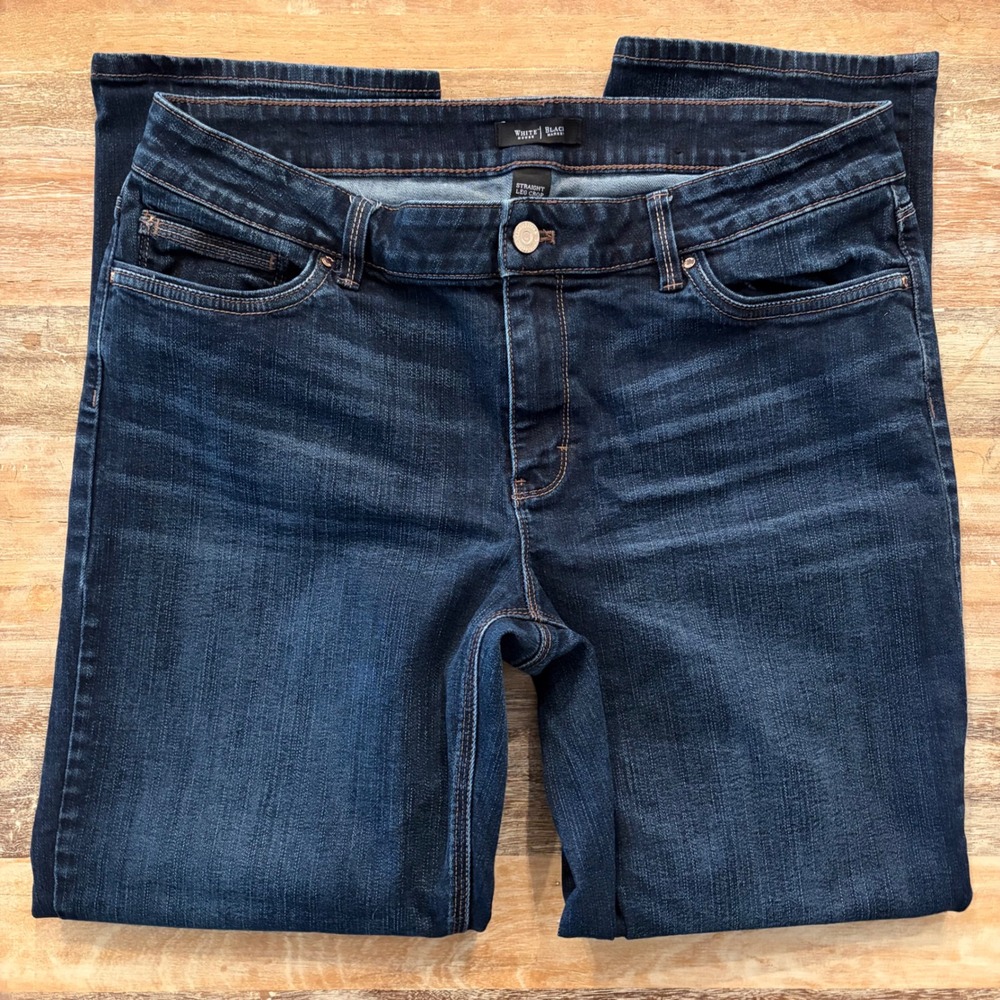 White House Black Market Straight Leg Crop Jeans Dark Wash Size 12 Stretch Denim - Picture 4 of 11